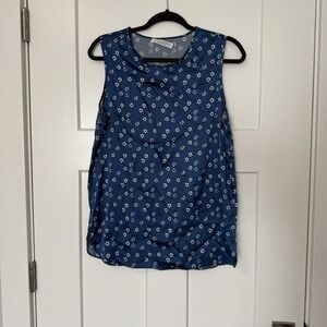 Amina Rubinacci Silk Tank Top Shirt 44 US 8 Made in Italy Blue Floral NEW Blouse